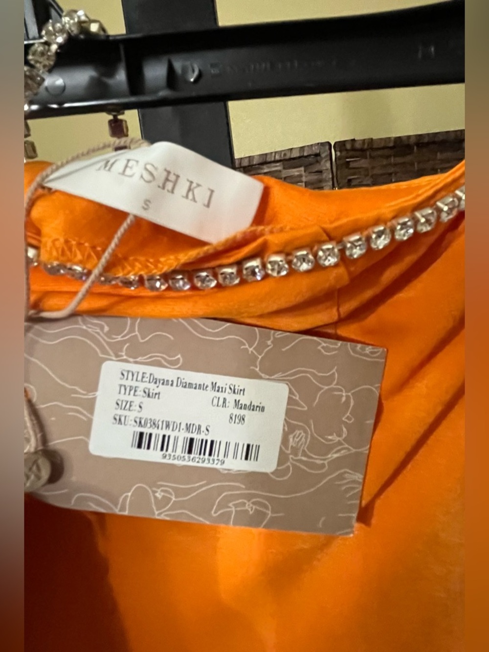 New Meshki Dayana Satin Diamante Skirt Set Mandarin Orange – Size Small - Picture 11 of 16